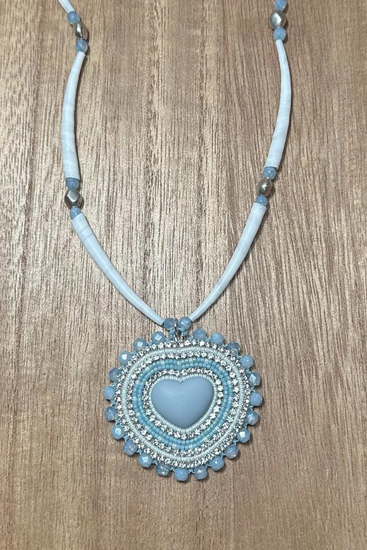Blue Heart Dentalium Necklace.