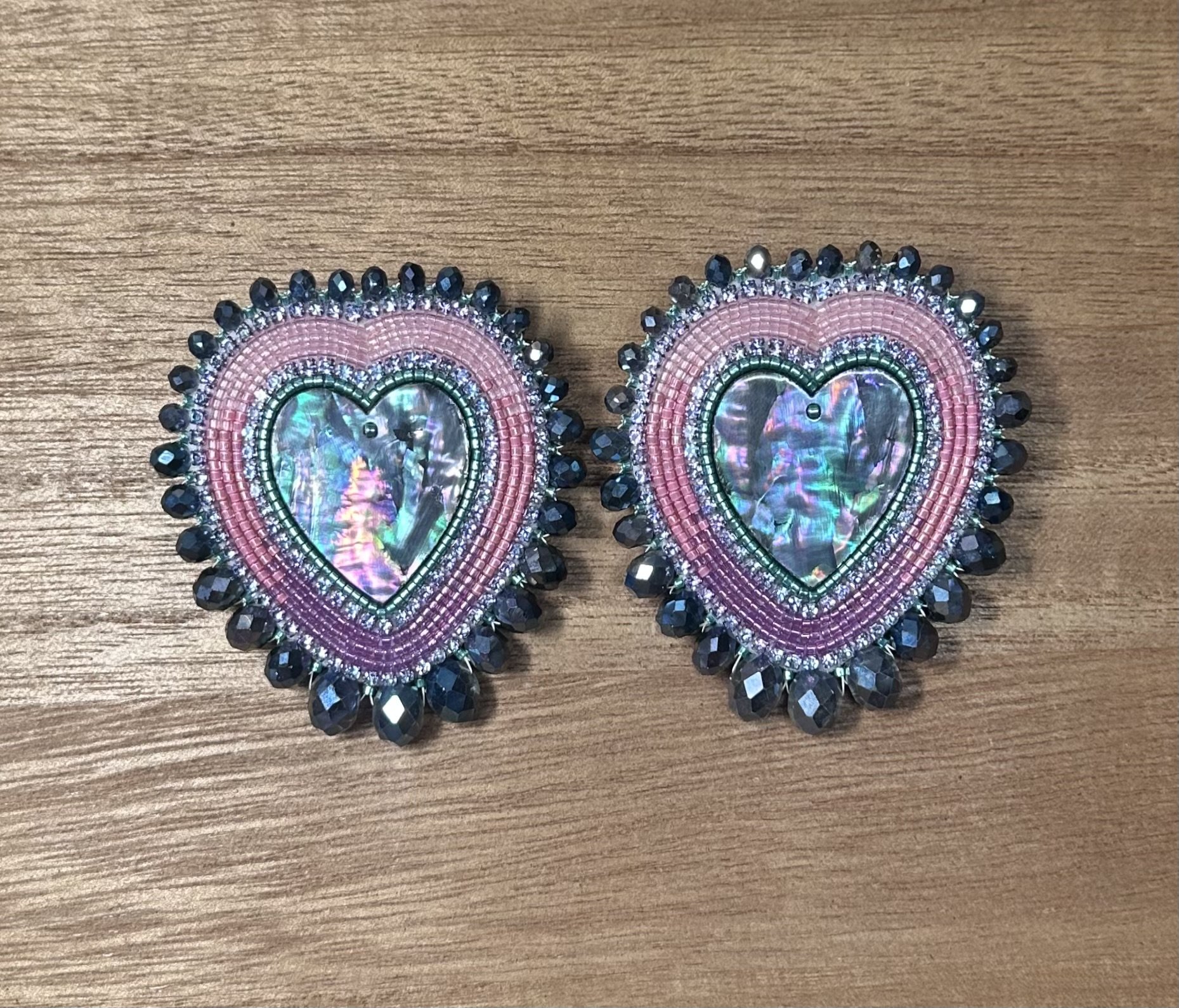 Grey Blue Abalone Hearts.