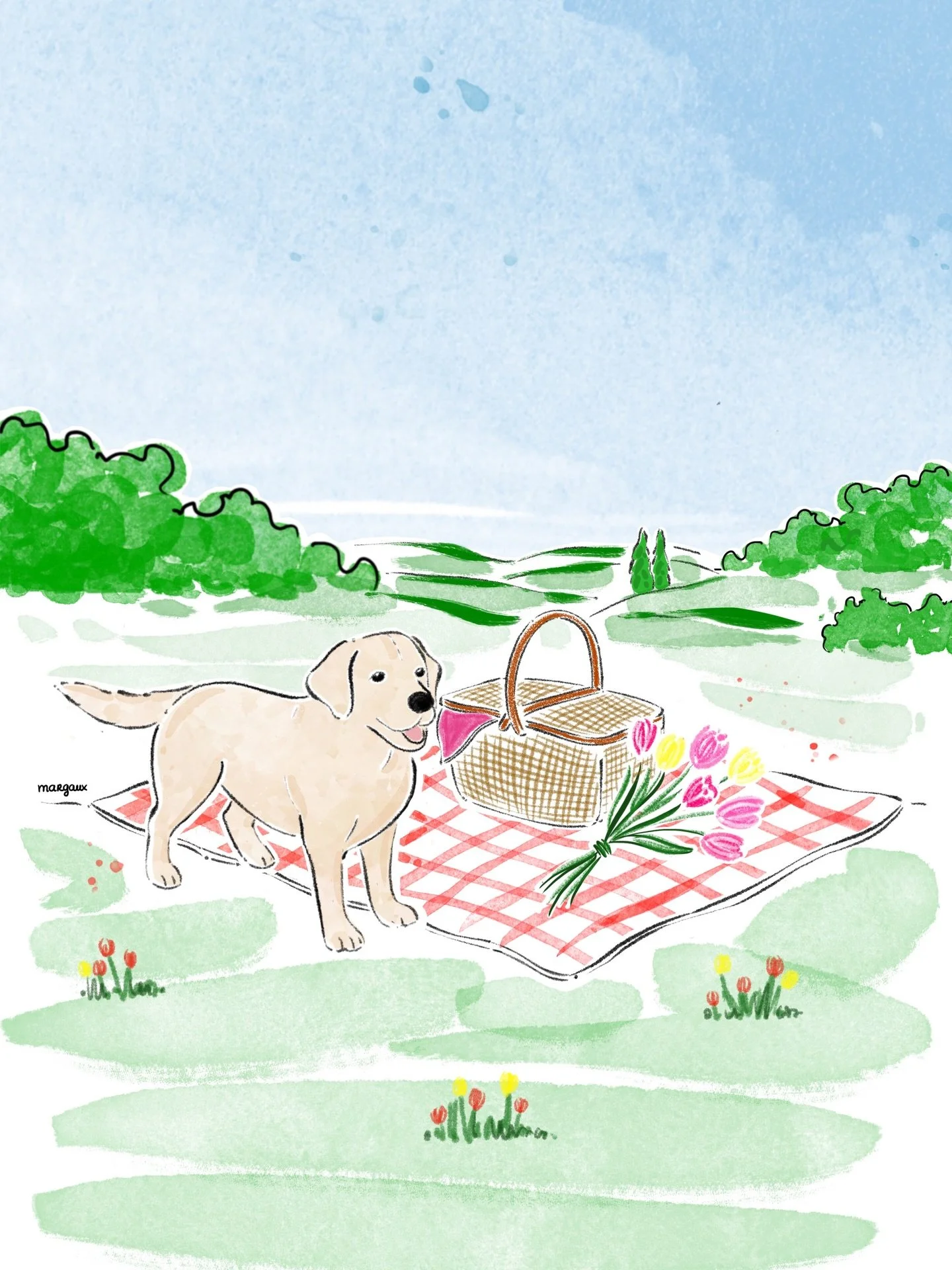 🌸 Spring picnic 🌸
.
#picnicillustration #springillustration #dogillustration #countryliving #aquarellefrance