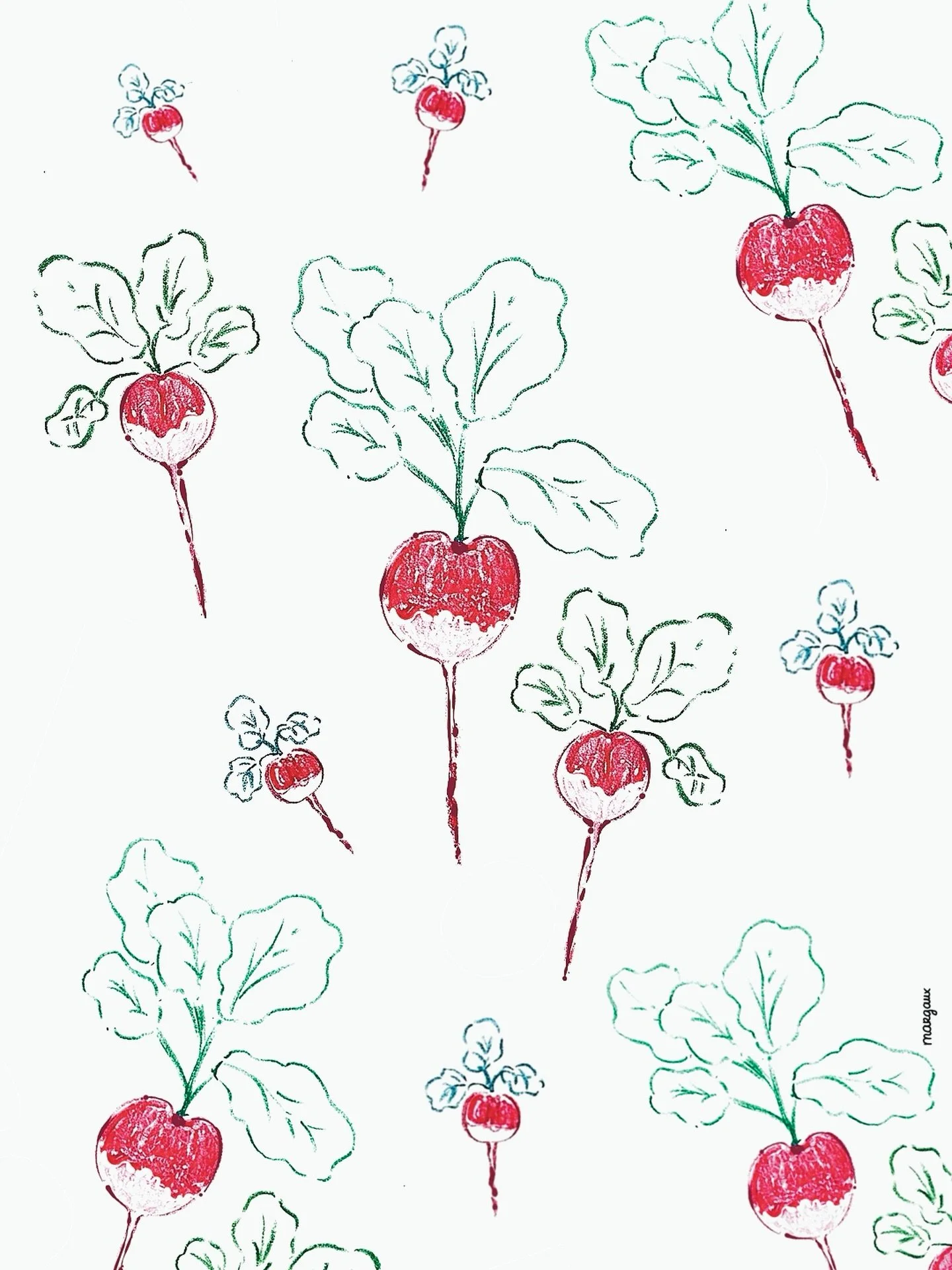 🌸 Radish 🌸
.
#radish #vegetableillustration #colorpencilart #crayonsdecouleur #patternillustration