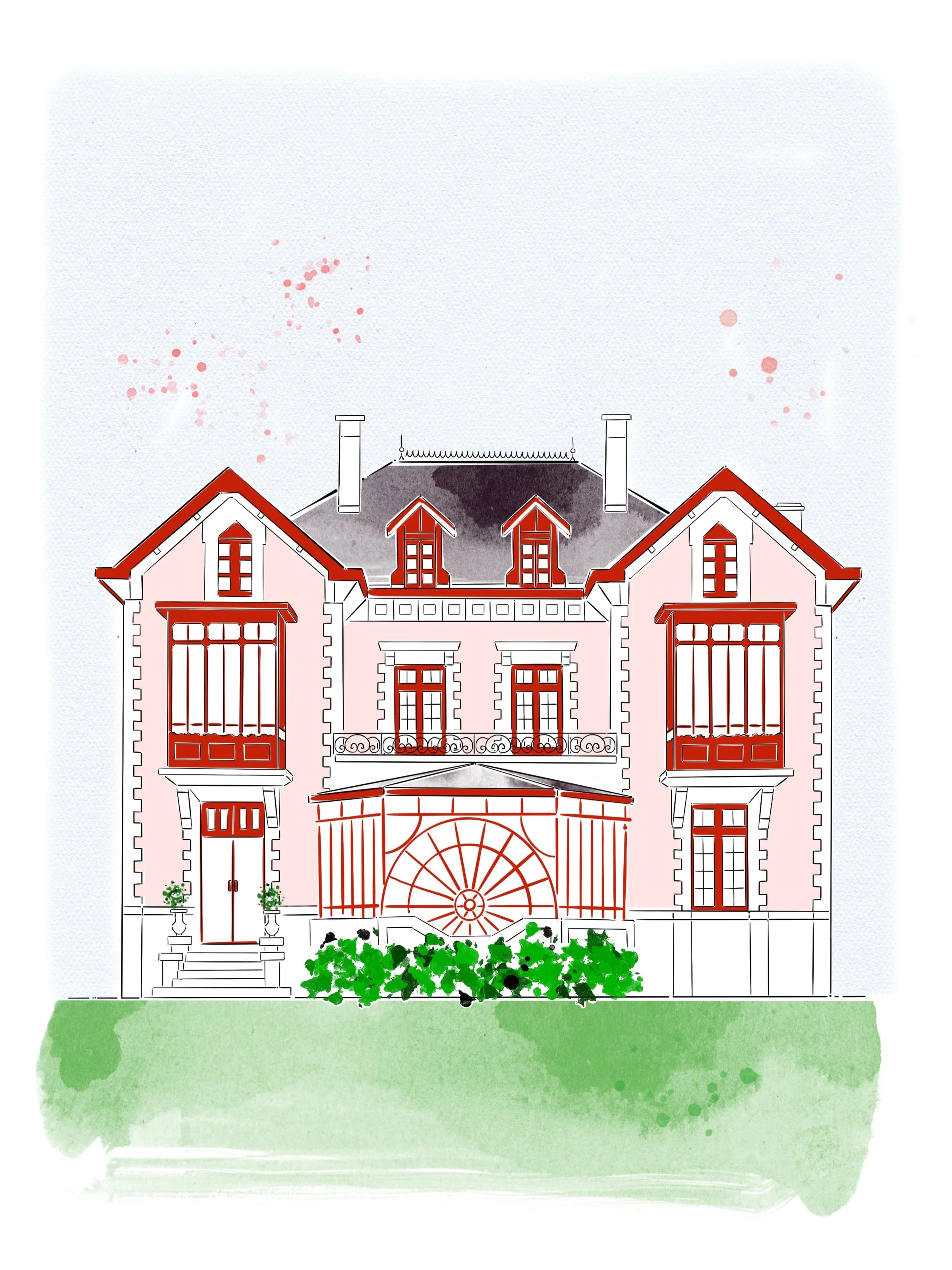 🌸 Villa Les Rhumbs, Dior Museum in Granville, Normandy 🌸
.
#museechristiandior #granville #aquarellefrance #pinkhouse #venueillustration