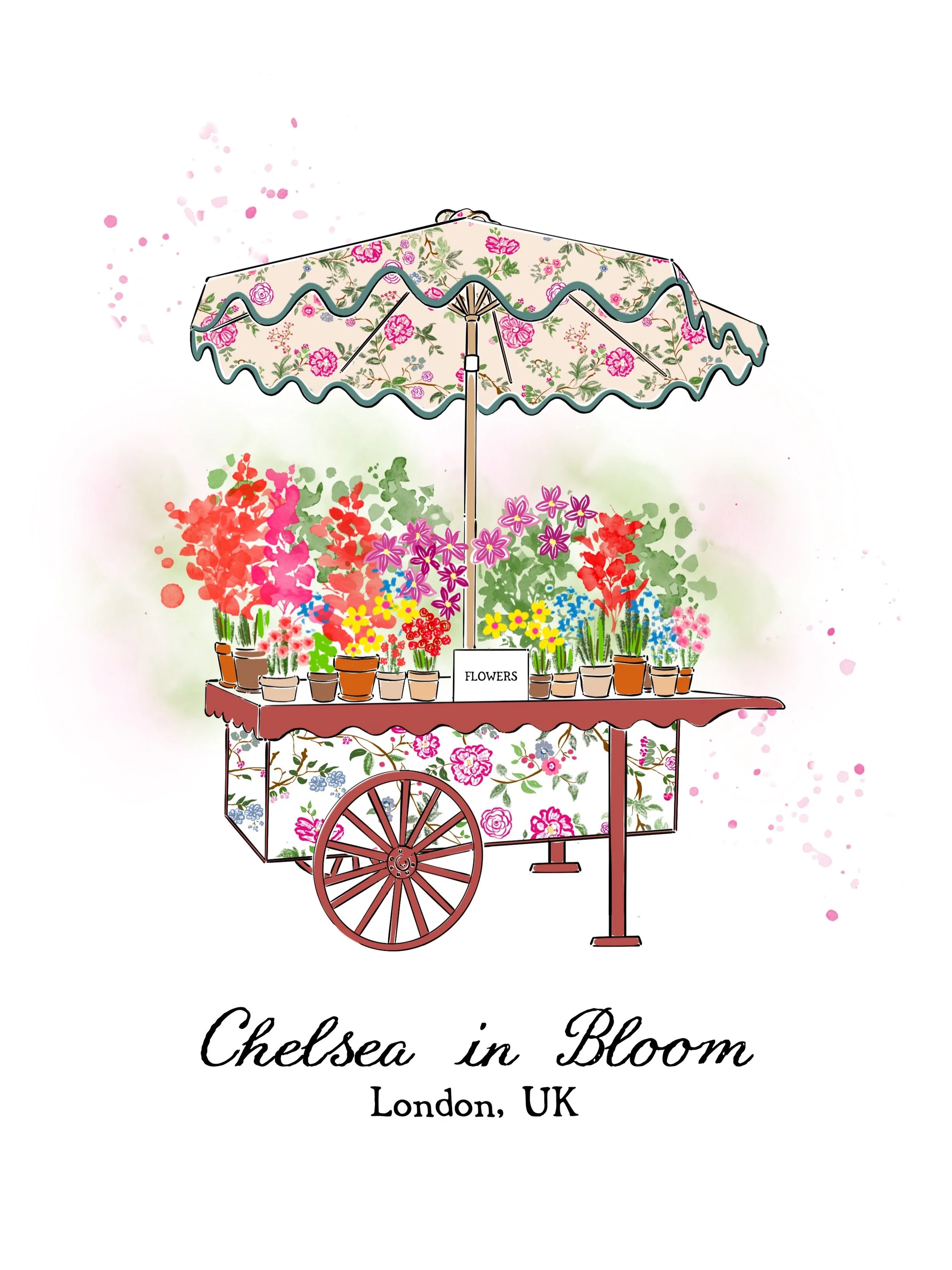 A floral cart in full bloom, inspired by the beautiful @sanderson1860 x @highgrovegarden set up at the Chelsea Flower Show 2026.
.
#ChelseaFlowerShow #CottageArt #BotanicalIllustration #FloralIllustration #fleursaquarelle