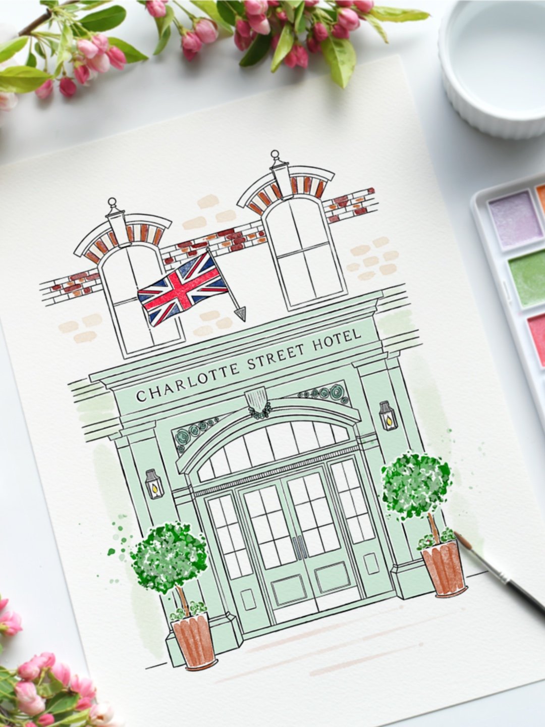 Illustration of the Charlotte Street Hotel in Fitzrovia, London 