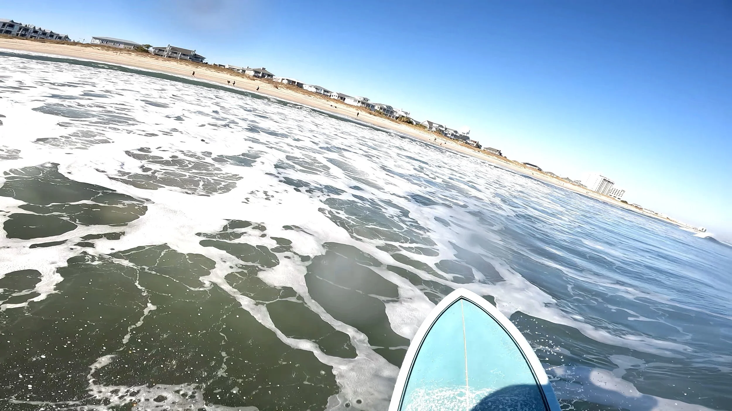A view from the top of a snap turn while surfing winter weather in North Carolina.
