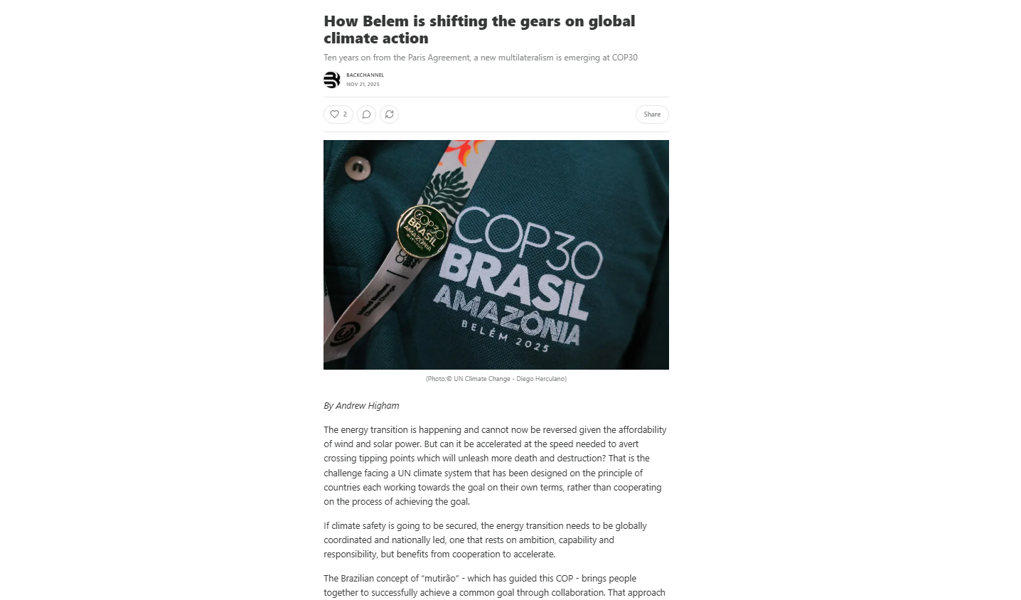 How Belem is Shifting the Gears on Global Climate Action