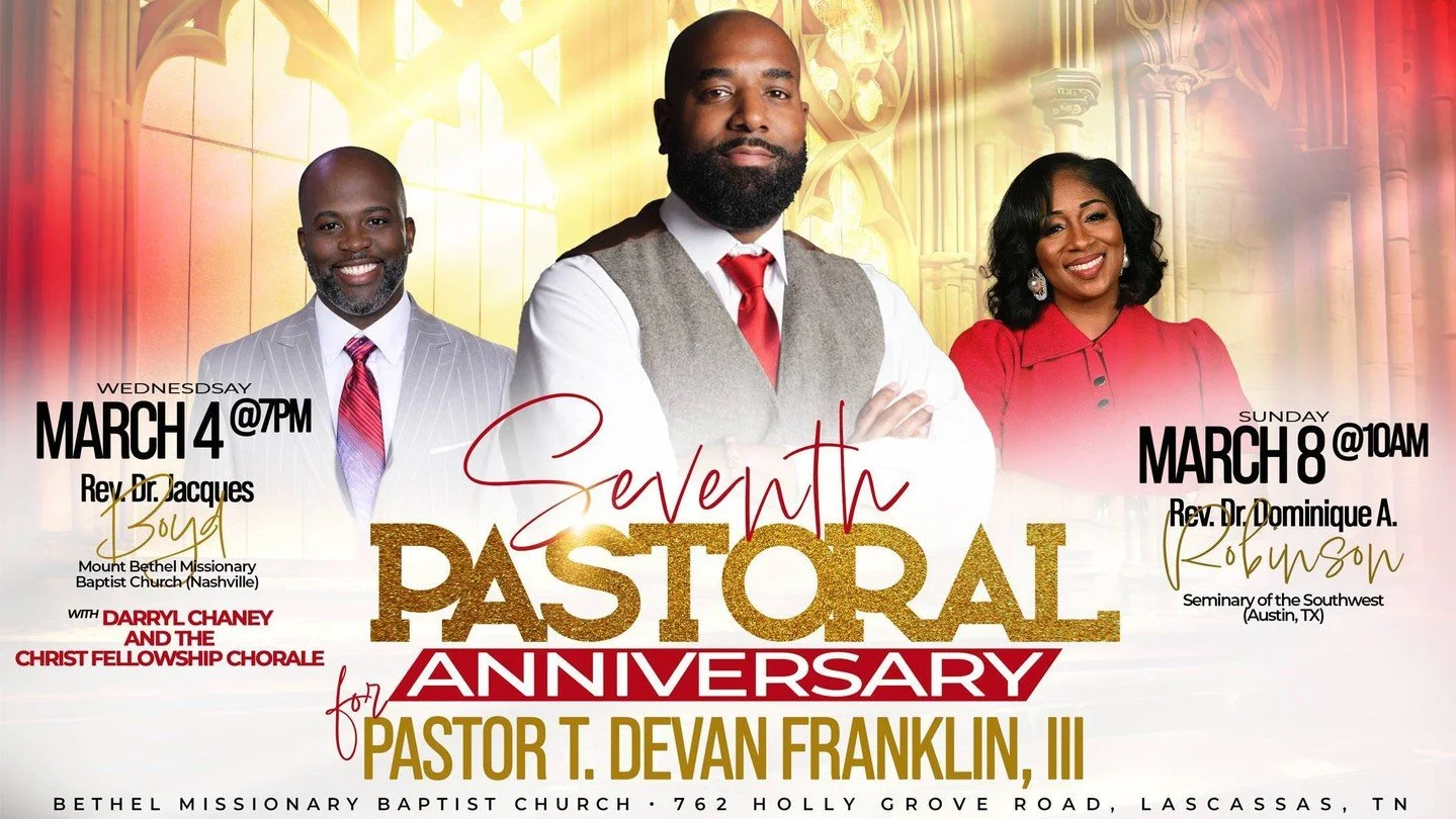 This Sunday we continue the celebration! 🎉

Join us at 10AM for the Sunday Worship Encounter as we celebrate the 7th Pastoral Anniversary of Pastor T. Devan Franklin, III.

Guest Preacher: Rev. Dr. Dominique A. Robinson

Bring your praise, bring you