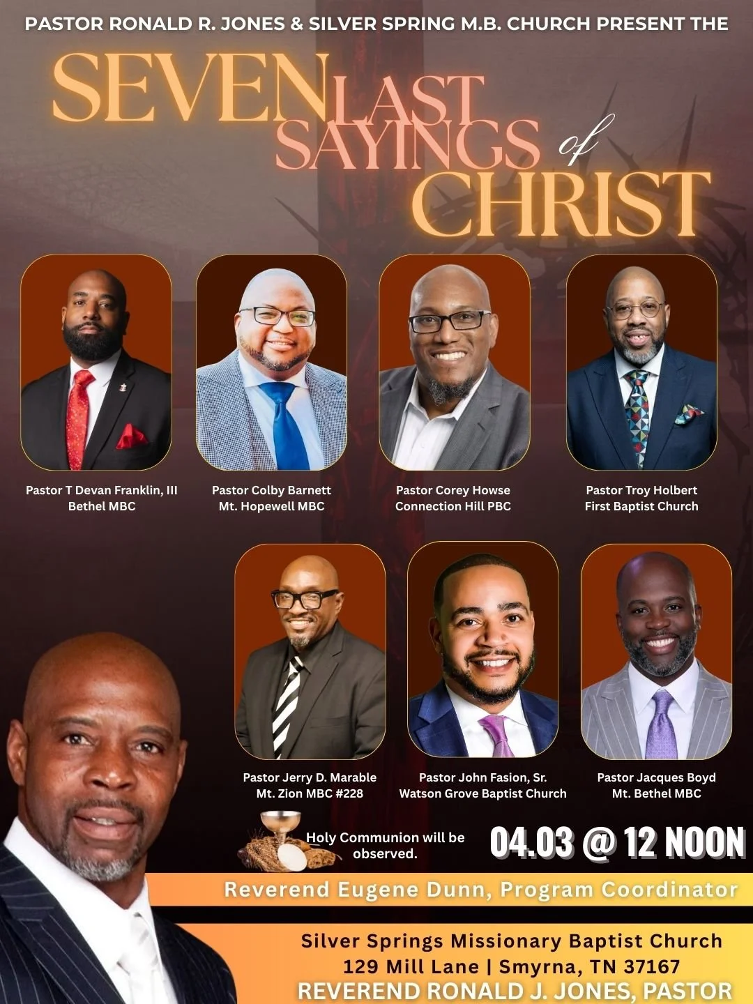 It&rsquo;s almost time.

Tomorrow we gather for a powerful Good Friday experience &mdash; and you&rsquo;ve got two chances to be in the room:

🕛 12 Noon &ndash; Silver Springs M.B. Church
🌆 6:00 PM &ndash; Bethel MBC

Pastor @tdfrankliniii  will be