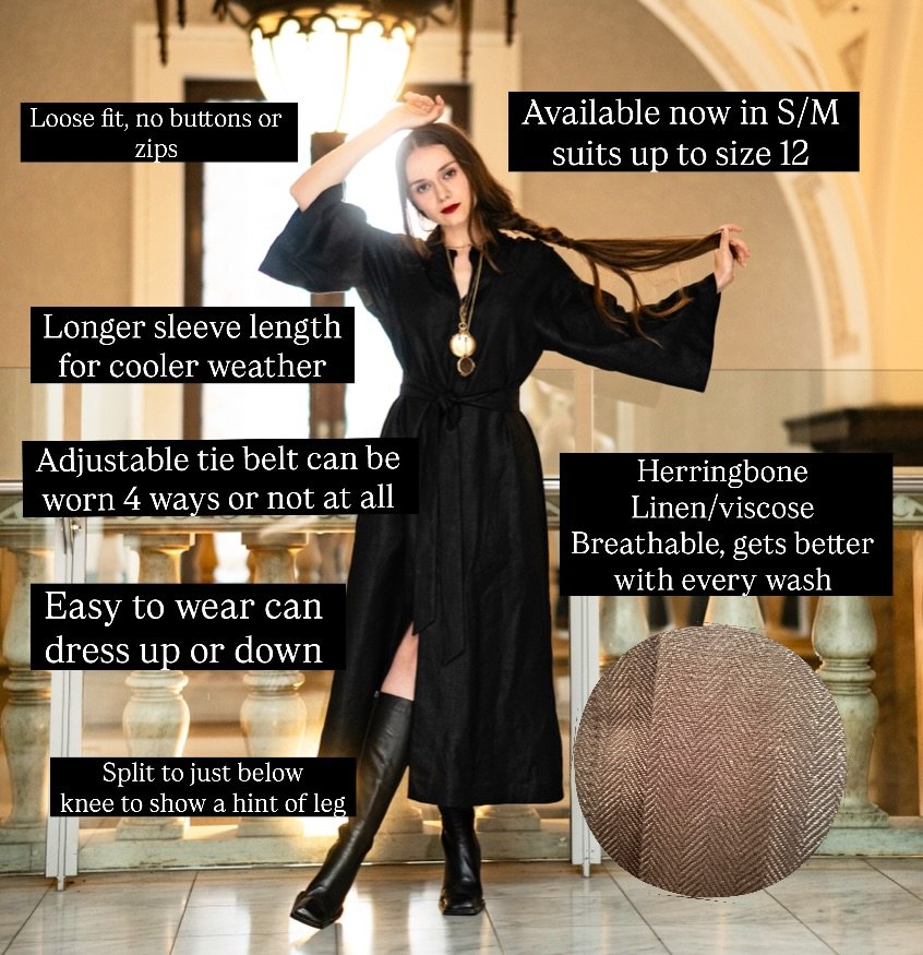 Black Herringbone Day Dress - Linen/viscose blend 🌼 why you&rsquo;ll love this fabric: Linen keeps you cool and breathes beautifully in the Queensland heat, while the viscose adds a lovely softness and gentle drape that pure linen alone doesn&rsquo;