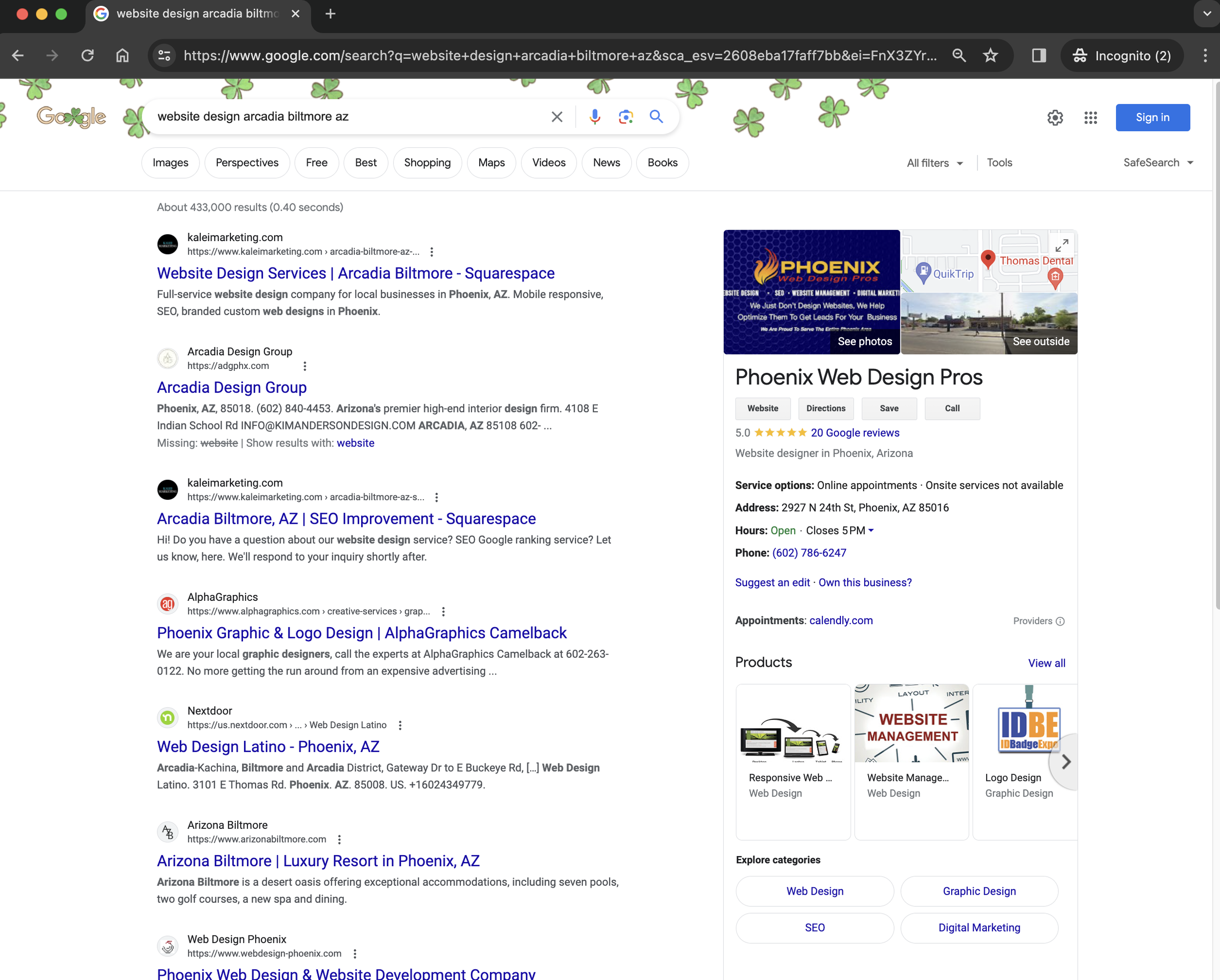 website design arcadia biltmore az, Kalei Marketing Google SEO Results.png