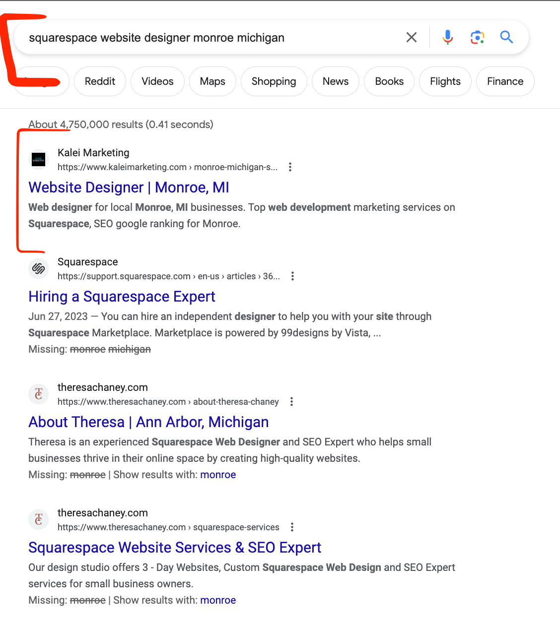 squarespace website designer monroe michigan google ranking for kalei marketing.png