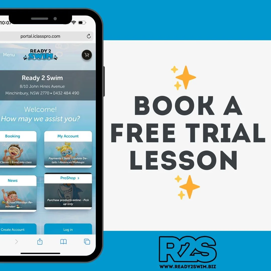 💦 FREE TRIAL SWIM LESSONS! 💦
Ready to make a splash?
Come and experience the fun, confidence, and magic of Ready 2 Swim 🌈
Smiles, splashes, and life-saving skills &mdash; all in one lesson!
🎉 Limited spots available
👉 Book your FREE trial today
