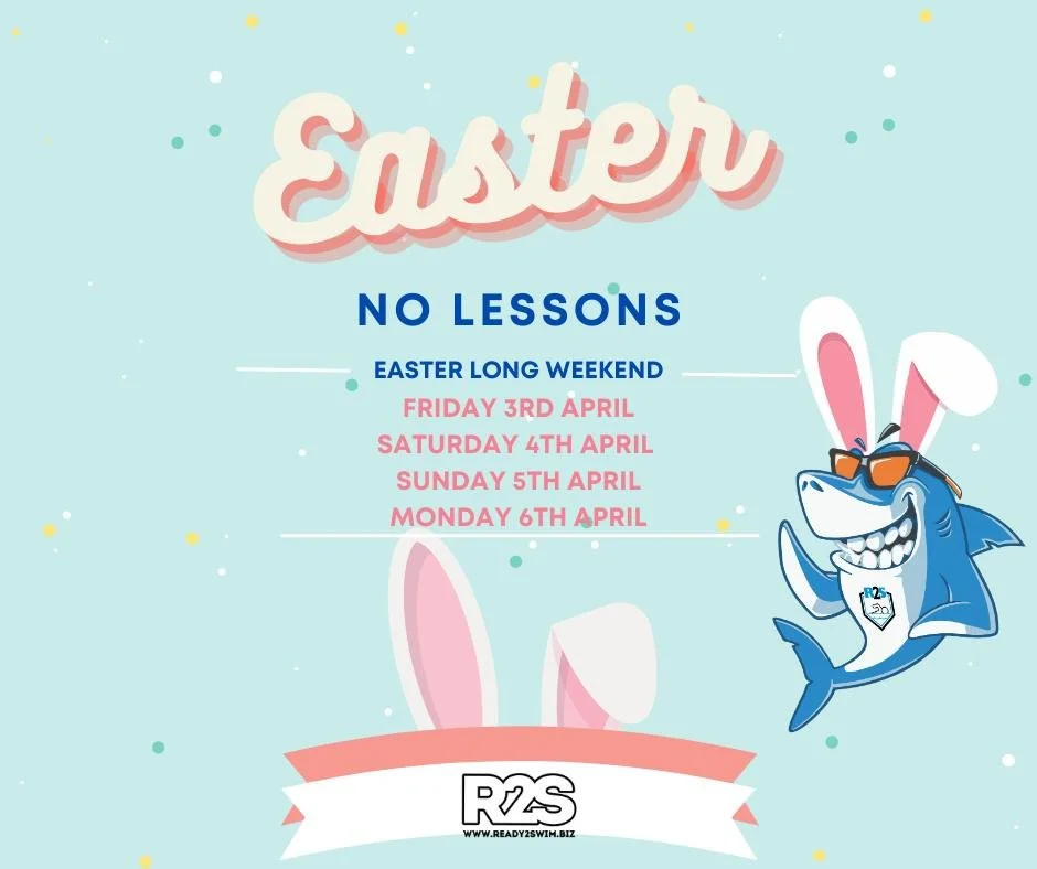 🐣 Easter Holiday Closure Notice 🐣

Just a friendly reminder to our Ready 2 Swim families that we will be closed for the Easter break on the following dates:

📅 Friday 3rd April
📅 Saturday 4th April
📅 Sunday 5th April
📅 Monday 6th April

Lessons