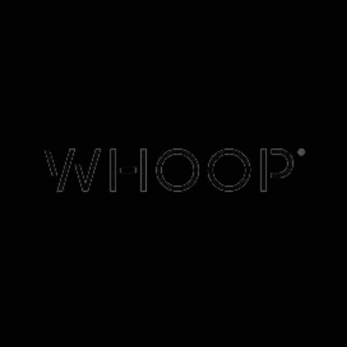 Black background with the white word 'WHOOP' displayed in the center.
