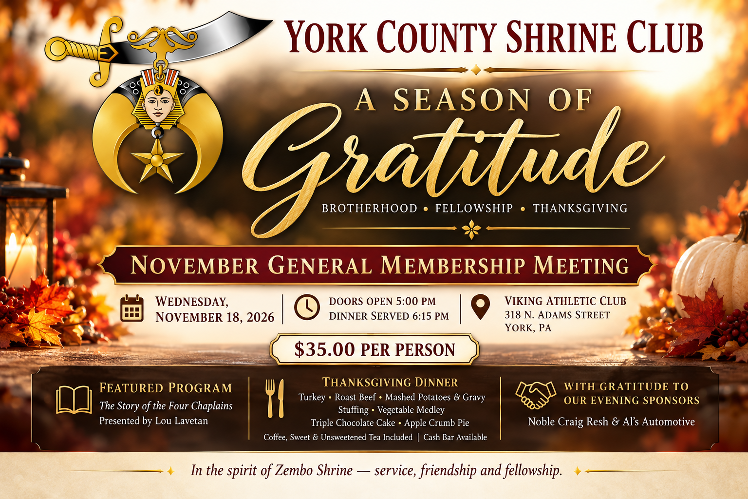 YCSC November General Membership Meeting - A Season of Gratitude