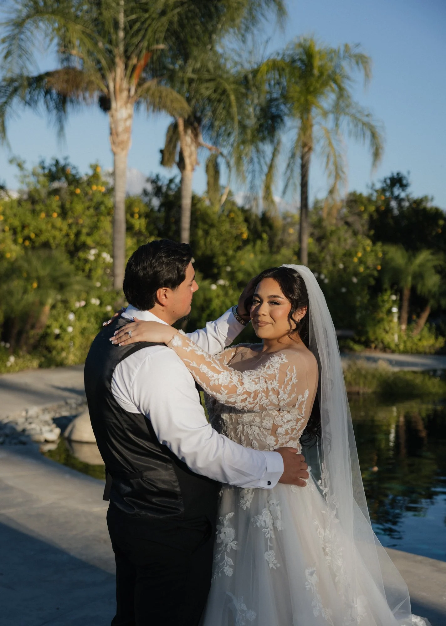 Candid photographer takes a candid photo of bride during her wedding in Los Angeles California.