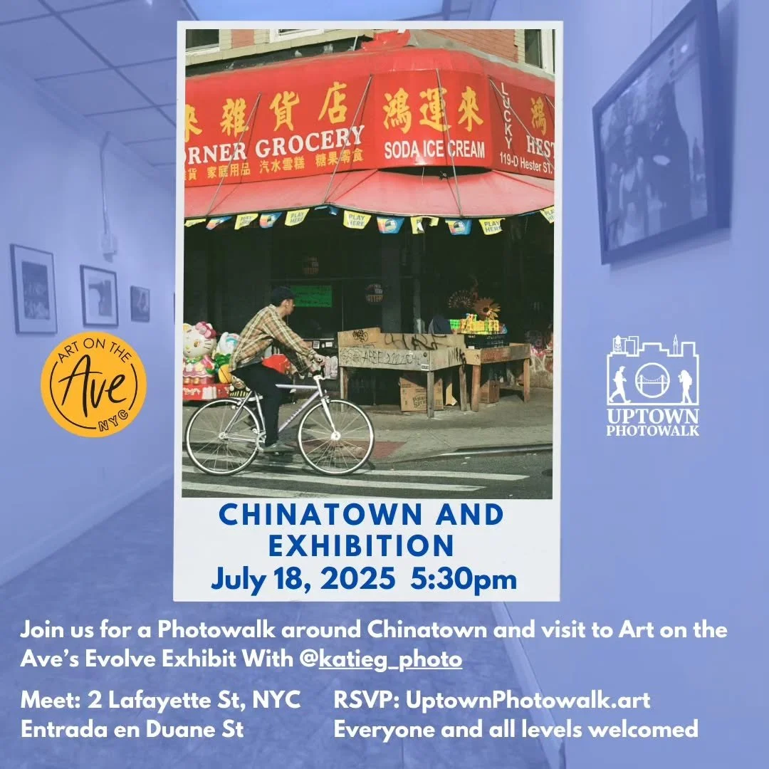 Chinatown and Art on the Ave “Evolve” Exhibition Visit.
Rsvp: UptownPhotowalk.art
Meet:
2 Lafayette St (entrance at Duane St), NYC
July 18, 2025 @ 5:30pm
Join us for a Photowalk around Chinatown and visit to Art on the Ave’s Evolv