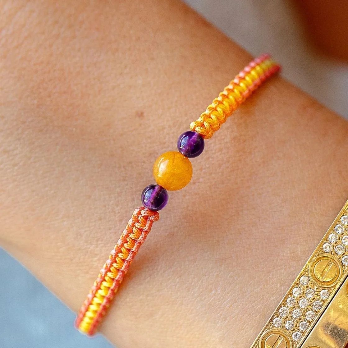 Macramé Tutti Frutti, Améthyste & Quartz Rutile | Protection Angélique