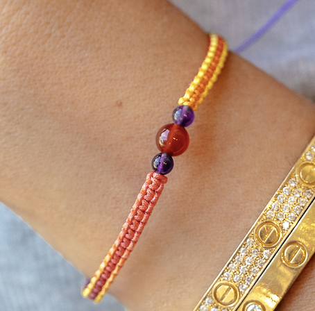 Macramé Tutti Frutti, Améthyste & Cornaline | Nettoyage & Purification