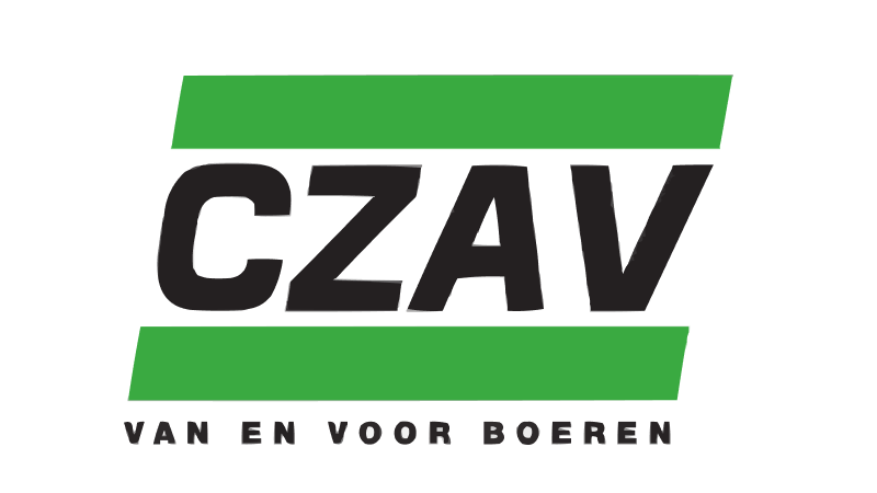 Logo van CZAV met groene en zwarte elementen en de tekst 'VAN EN VOOR BOEREN'.