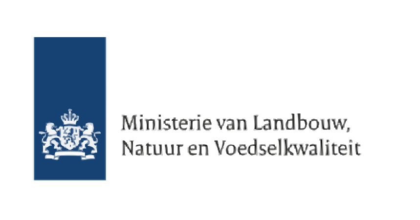 Logo van het Ministerie van Landbouw, Natuur en Voedselkwaliteit met een blauwe achtergrond en een witte kroon en leeuw, naast de tekst 'Ministerie van Landbouw, Natuur en Voedselkwaliteit'.
