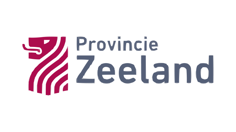 Logo van de provincie Zeeland met uitgestrekte lijnen en de tekst 'Provincie Zeeland'.