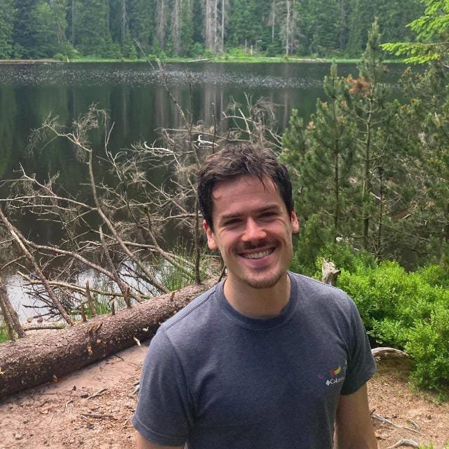 Natuurlijk landschap met een kleine rivier, omringd door weelderig groen gras en struiken, onder een bewolkte hemel.