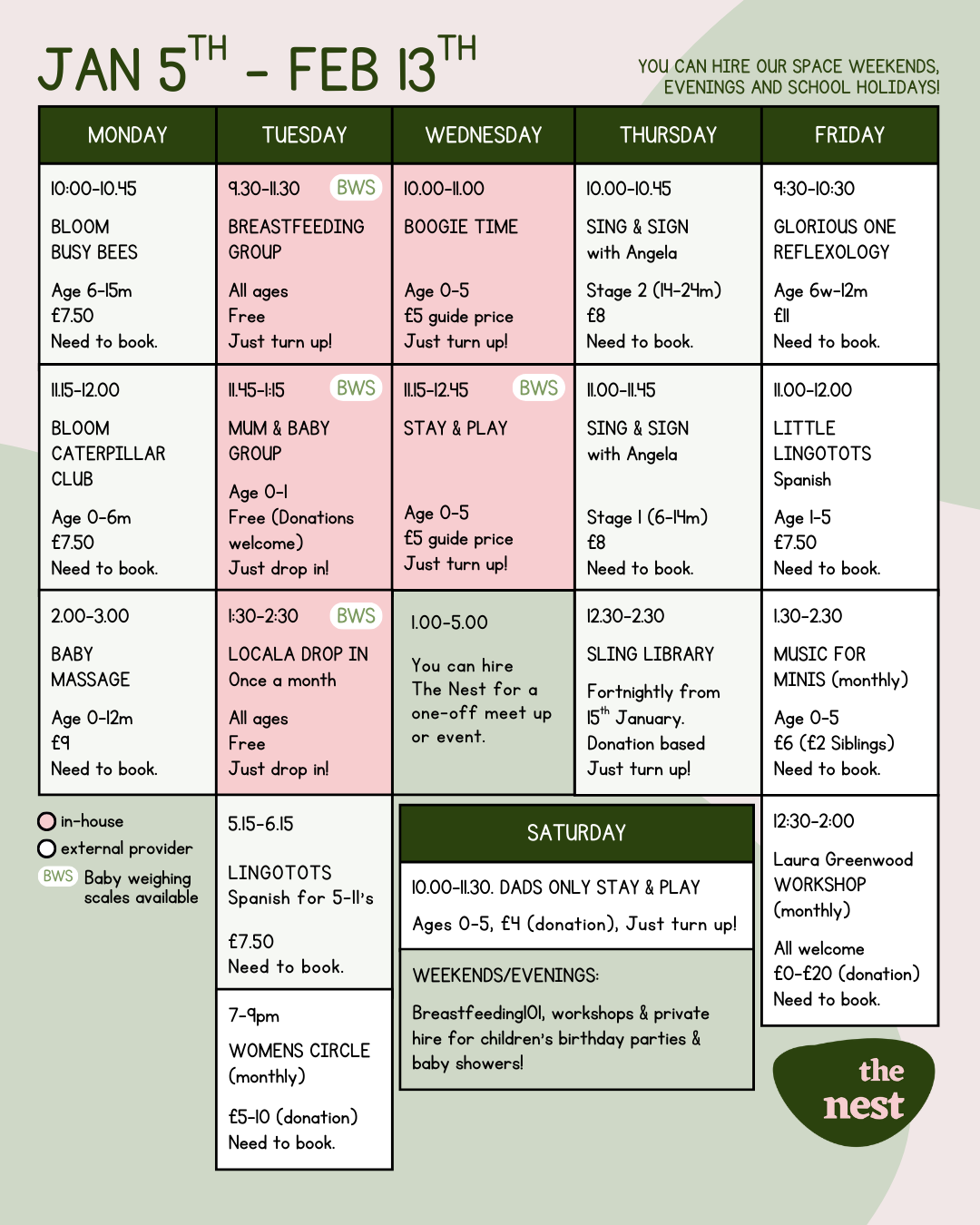 Timetable — The Nest Holmfirth