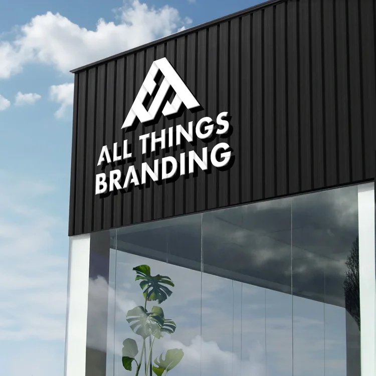 A modern building with All Things Branding signage