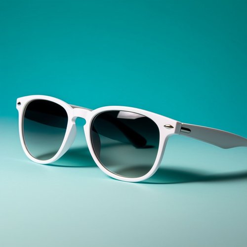 White sunglasses on a teal backdrop