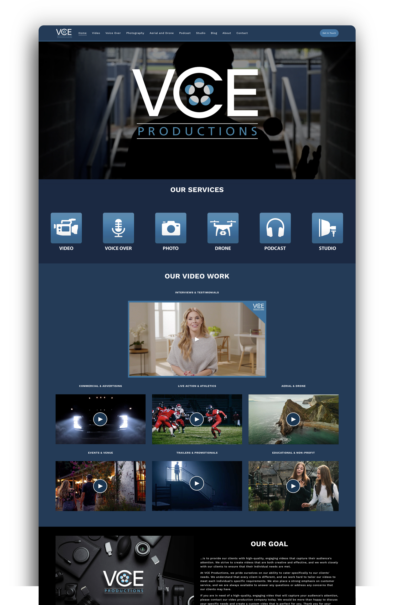 Screenshot of the VCE Productions website