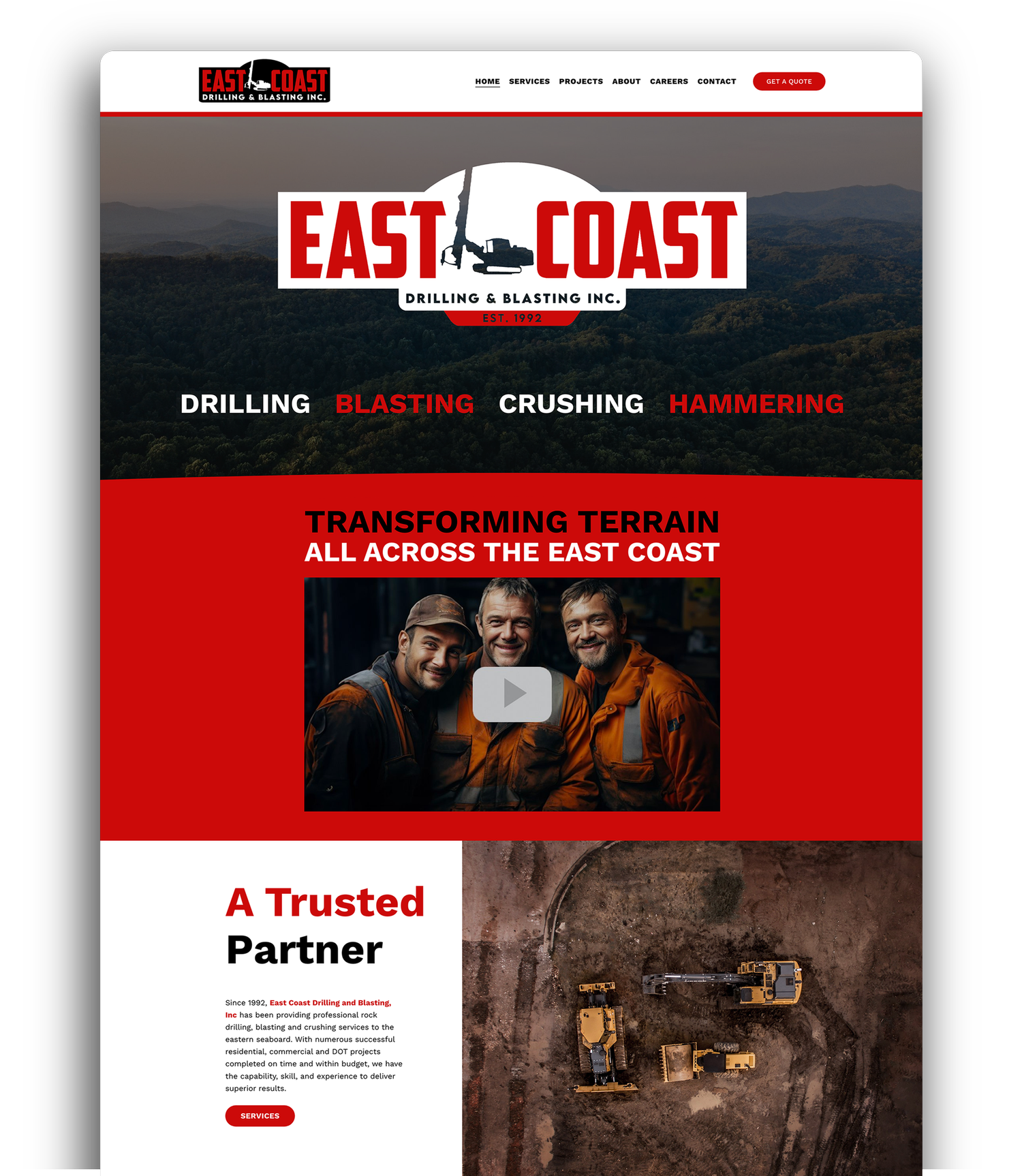 Screenshot of the East Coast Drilling & Blasting website