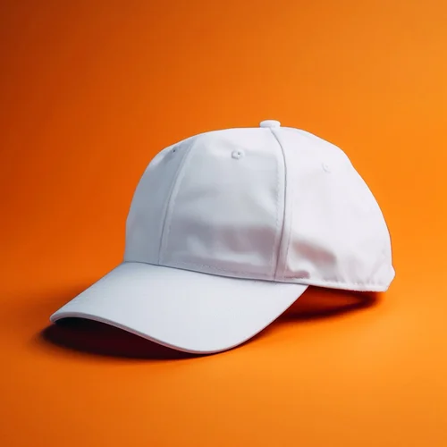 A white cap on an orange backdrop