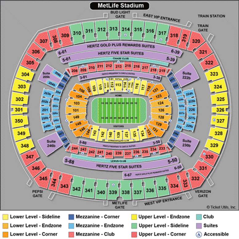 MetLife Stadium seating map