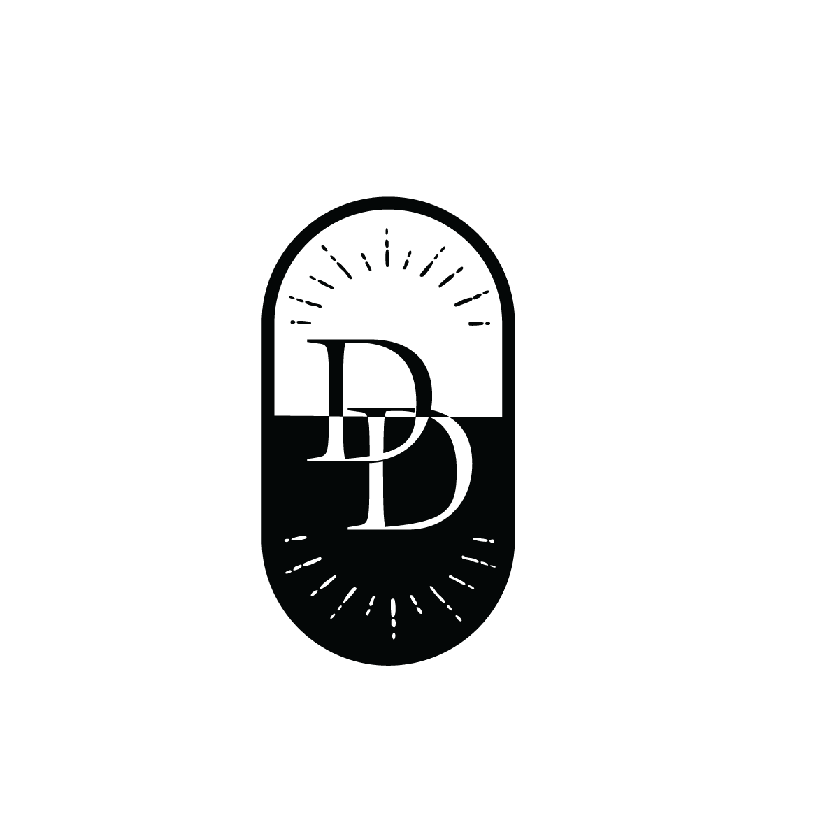 A dark, stylized logo with the letters D and B intertwined, overlaying a badge or shield shape with radiating lines at the top and bottom.