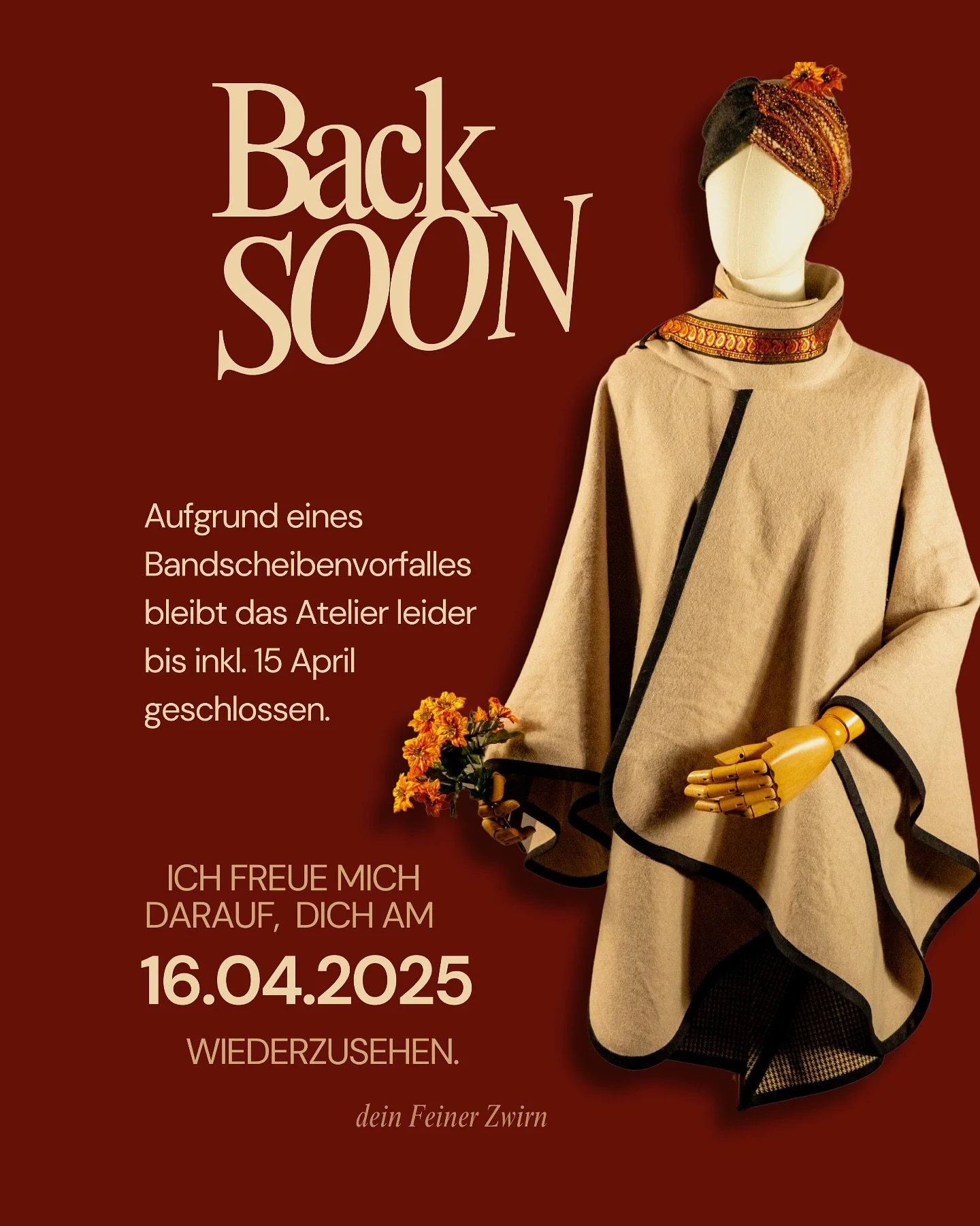 ack soon and I can&rsquo;t wait to open the doors again 

Atelier &ouml;ffnet wieder am 16.04.205 ❤️ 

#atelierfeinerzwirn #atelier #feinerzwirn #vienna #slowfahion #uniquepieces #uniquepiecesforuniquepersonalities #handmade #art