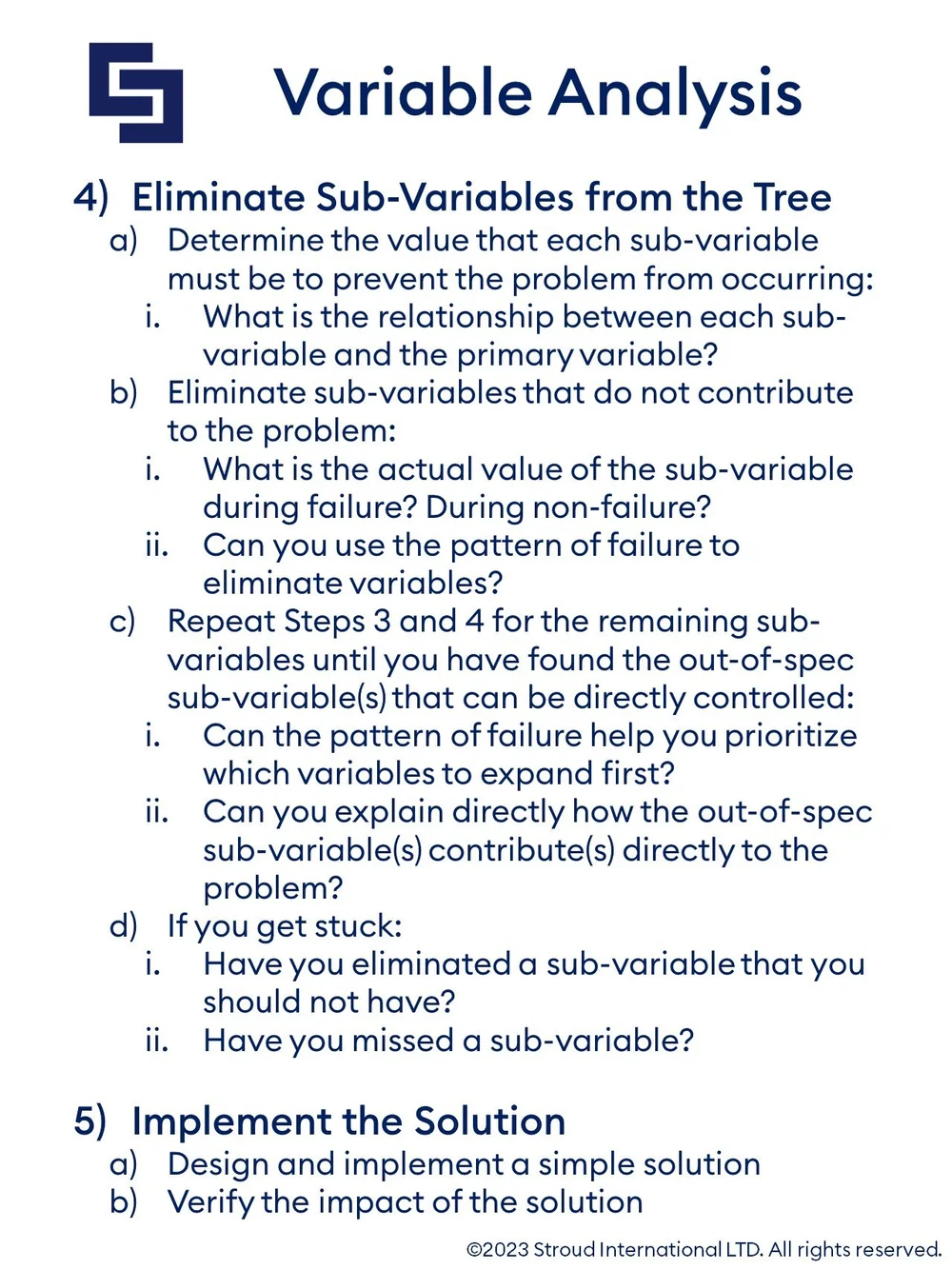 Variable Analysis Problem Solving Tool — Stroud International