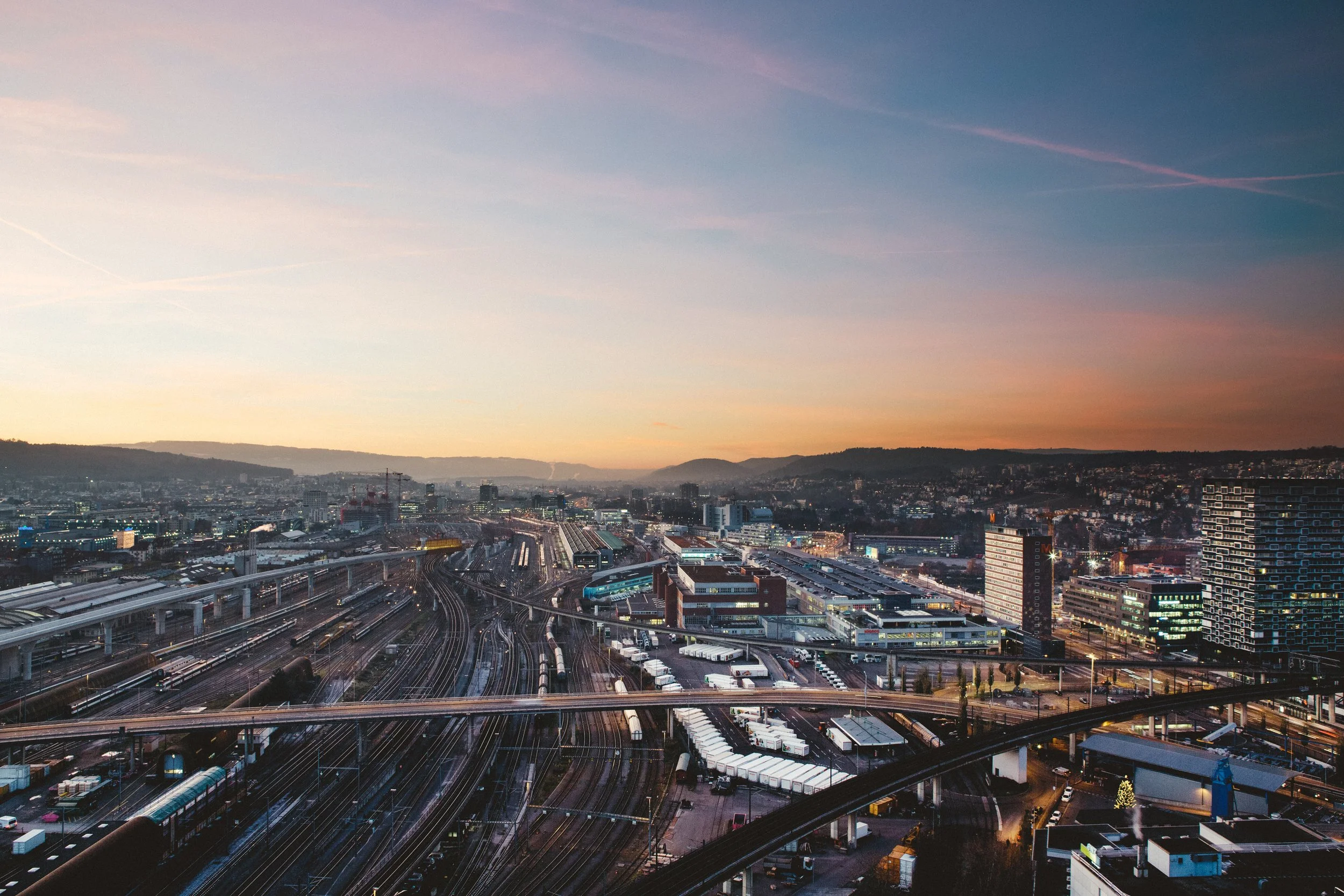 Drone shot for Source Associates, Zurich West by Night