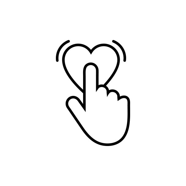 A line drawing of a hand with a pointing finger touching a heart, indicating a 'like' or 'love' gesture.