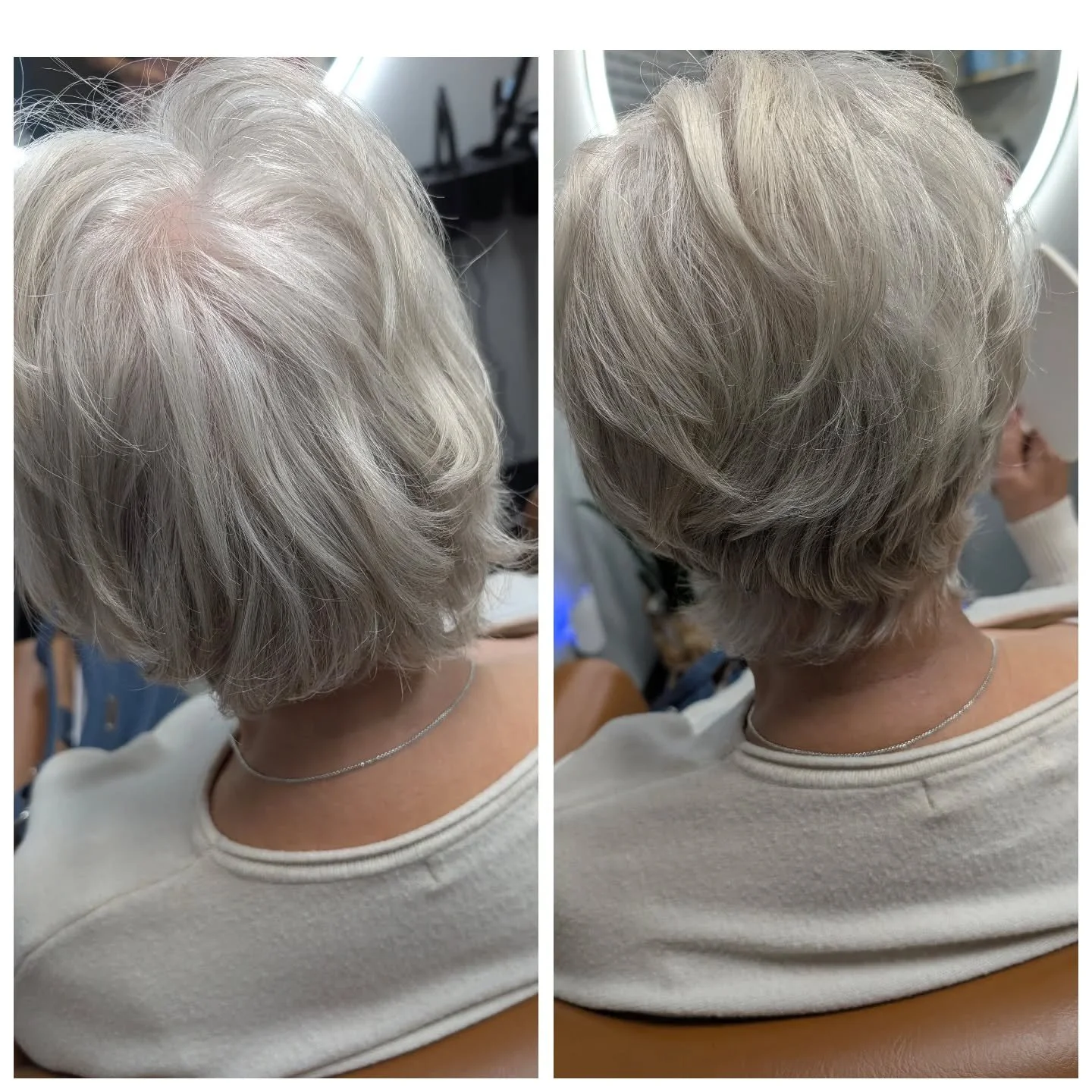 From over grown to nice and layered. Layered haircuts require a bit more maintenance to keep hair nice and sleek or create volume. It can seem to get grown out fast, so 5-6 weeks is standard time in between appointments if you want to keep the same s
