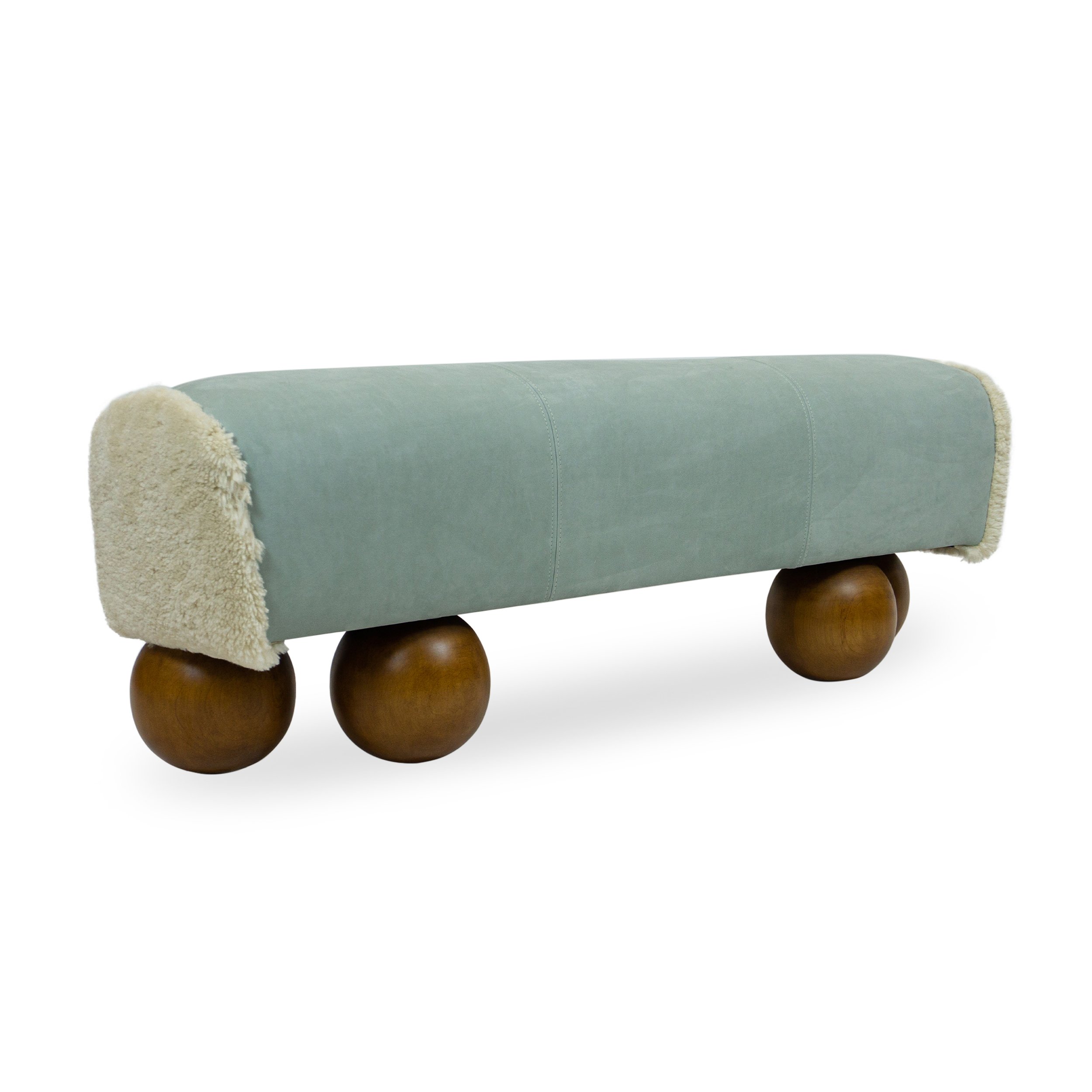 Stained-Walnut-Ball-Leg-Bench-Upholstered-Leather-Velvet-Shearling-Angle.jpg