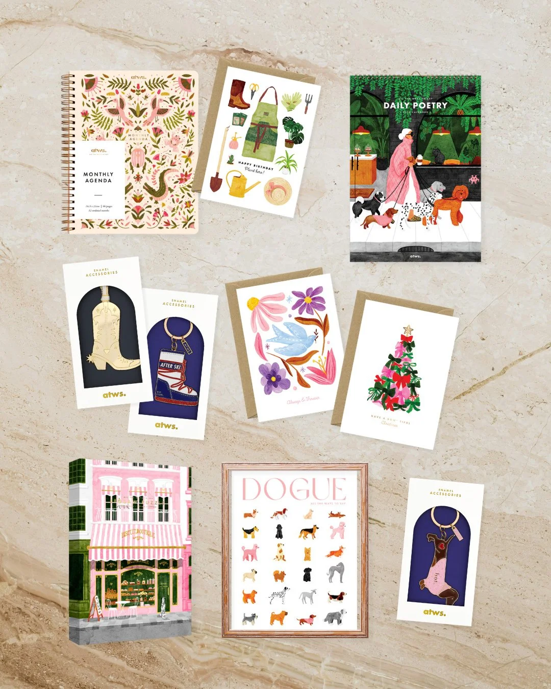Aprés Ski-chains, 'dogue' posters, and daily poetry calendars have hit the shop! The ALL THE WAYS TO SAY 2025 Fall Collection is officially here. This chic collection features items your customers can gift for the Holidays. New puzzles featuri