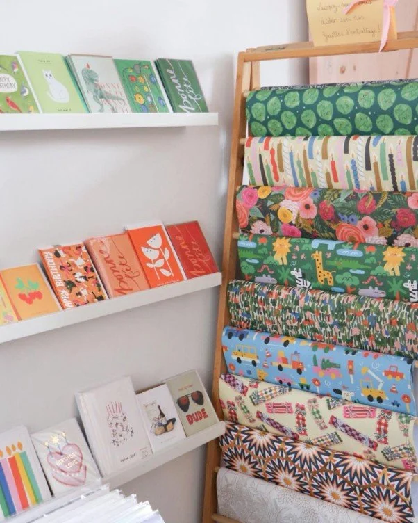 A lovely card wall at @boucleetpapier!⁠ Beautifully displayed and ready for a little stationery browsing.🌷⁠
⁠
#papereclips #halfpennypostage #stationerylove #montreal #stationeryshop