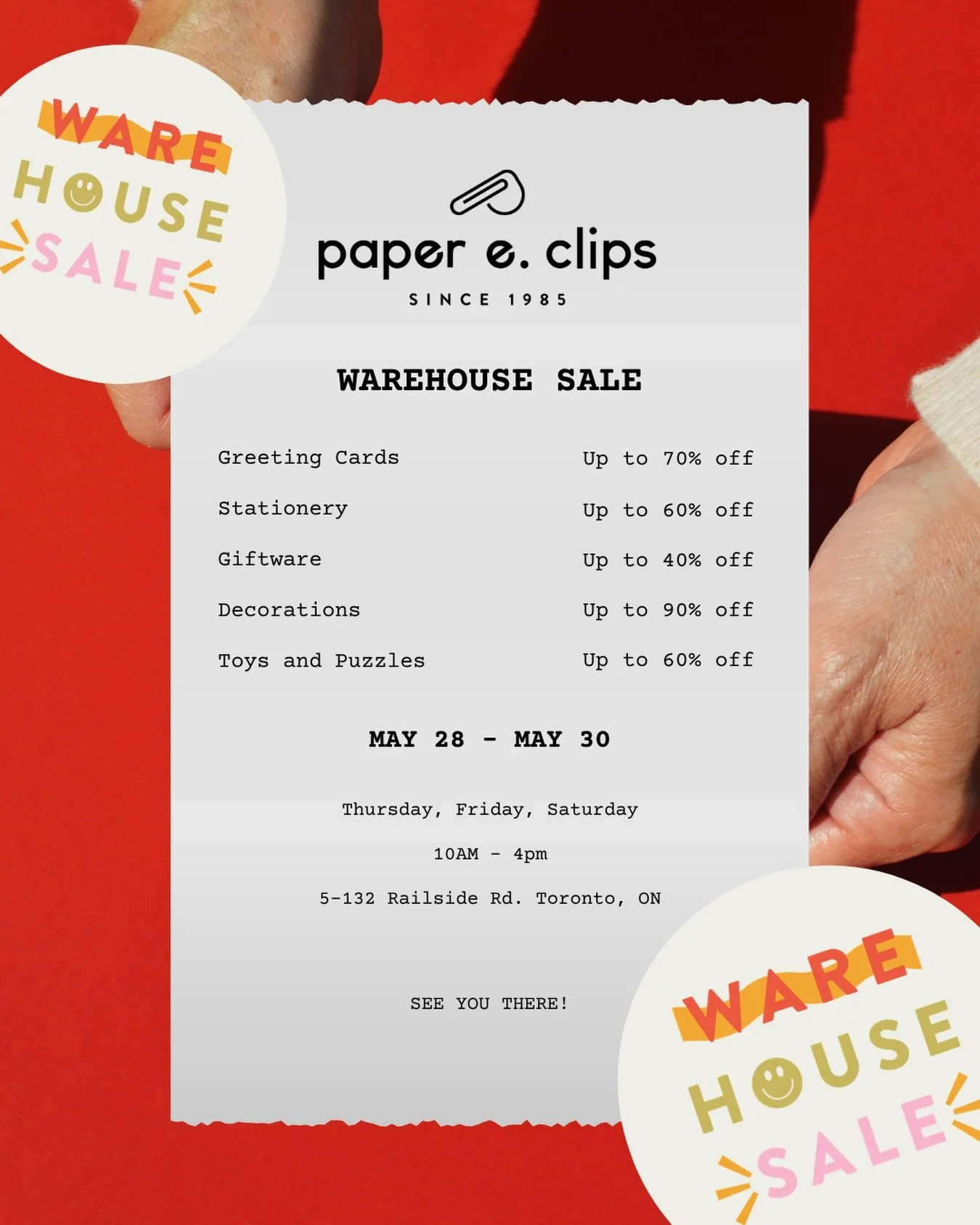 What to expect at the PEC Warehouse Sale? 👀

💌 Greeting Cards &mdash; up to 70% off

🖊️ Stationery &mdash; up to 60% off

🎁 Giftware &mdash; up to 40% off

🎉 Decorations &mdash; up to 90% off

🧩 Toys &amp; Puzzles &mdash; up to 60% off

Get rea