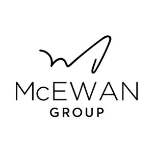 Logo of McEwan Group with a stylized checkmark or swoosh above the text.