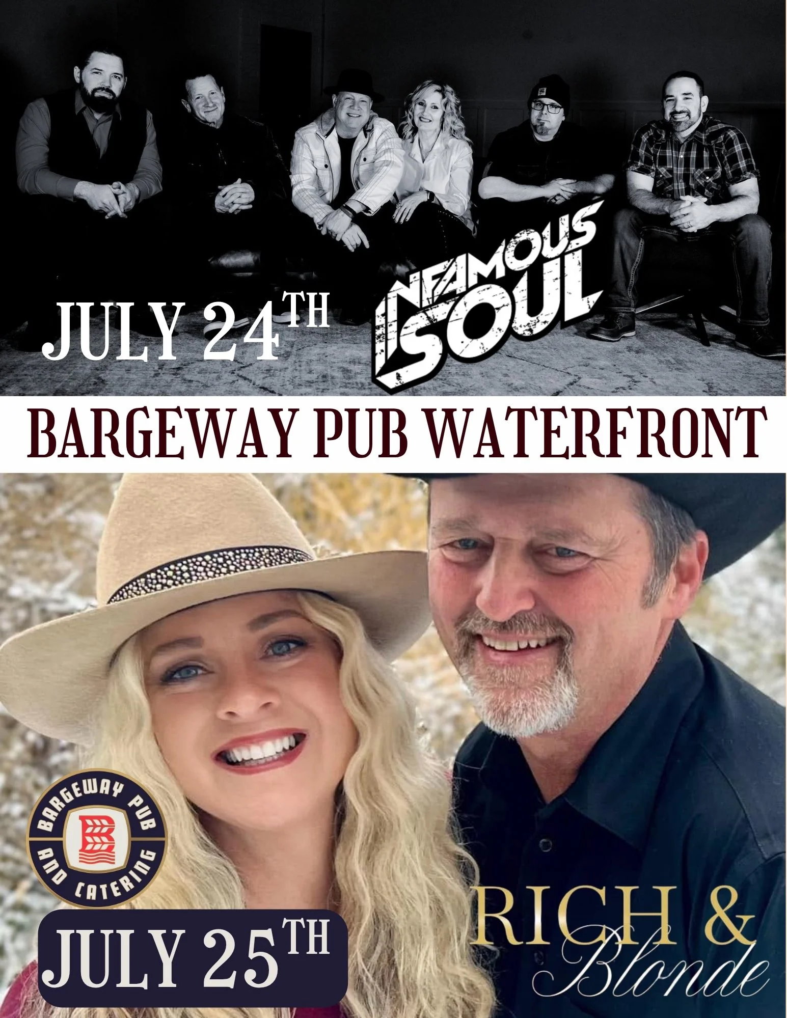 Join us this weekend Fri July 24th and Sat 25th for @infamous_soul_band and @rich_and_blonde 

Join us on the waterfront for two nights of live music, dancing with friends, food, and great drinks.