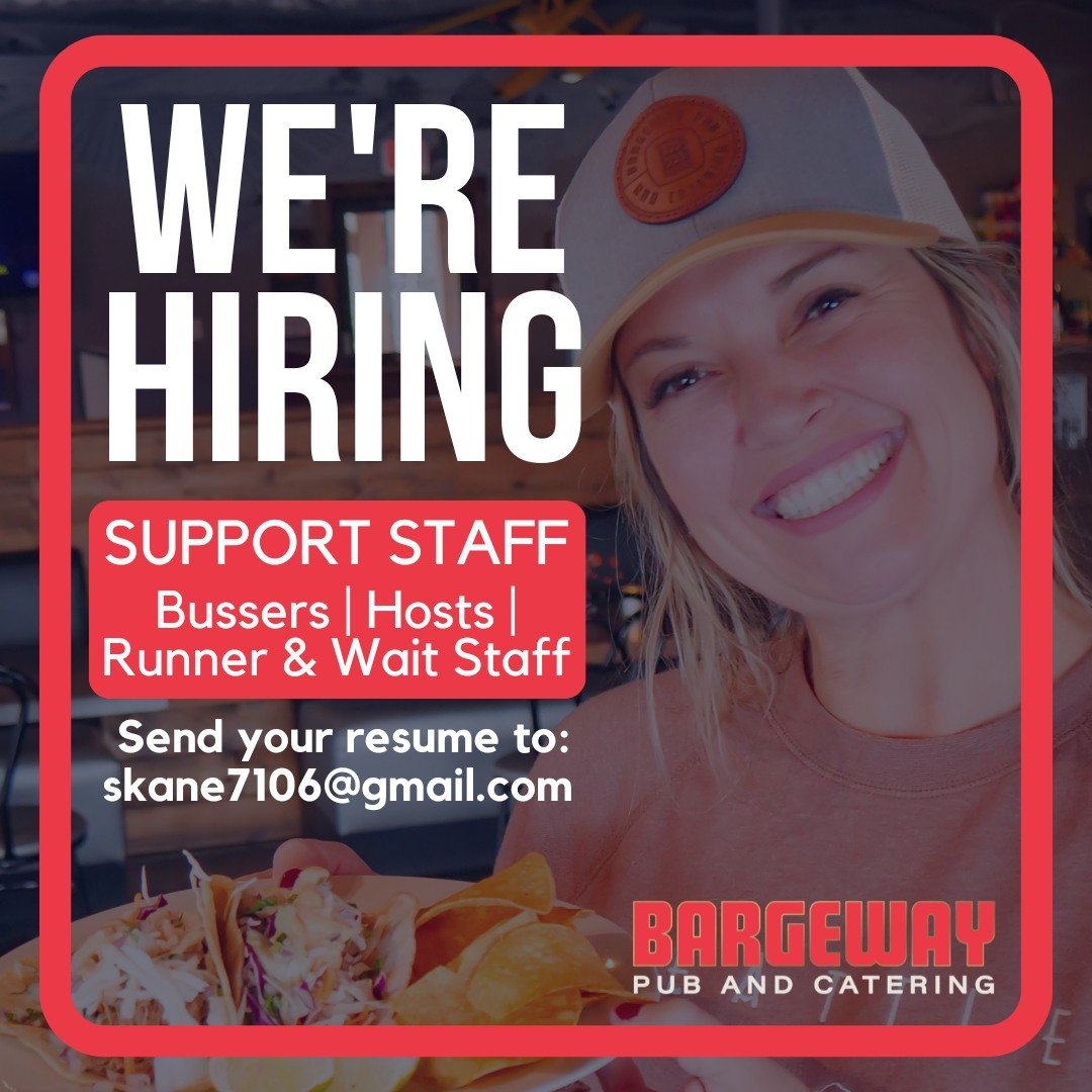 Join the Crew at Bargeway Pub &amp; Catering! 🍻🍴

Are you ready to work where the energy is high, the customers are great, and the team's got your back? Bargeway Pub and Catering is hiring Whether you&rsquo;re a master of the floor, a running wizar
