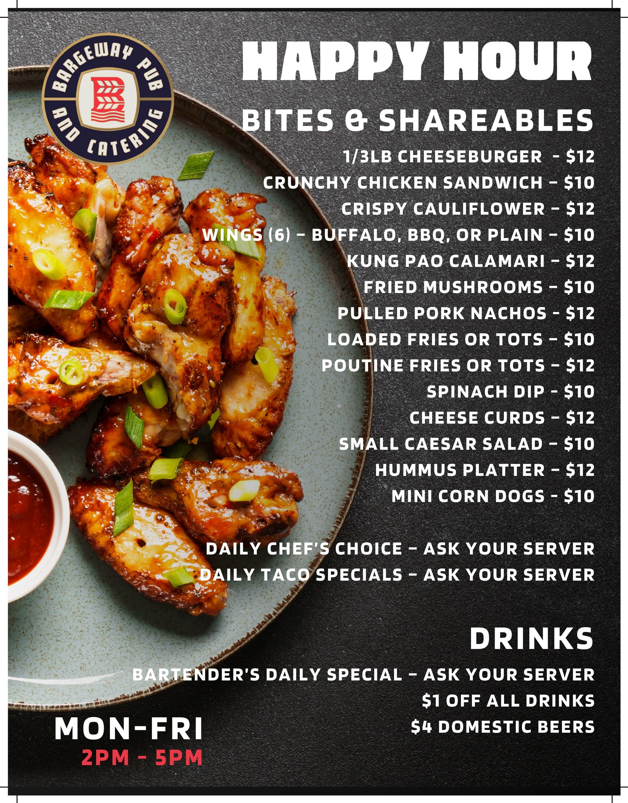 Special Happy Hour Menu — Bargeway Pub, Catering & Events
