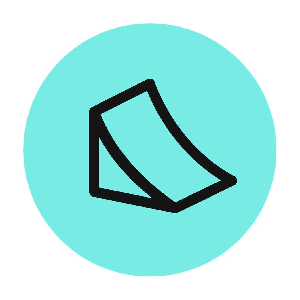 Icon of a stretchy, foldable sponge with black outline on a light blue circular background.