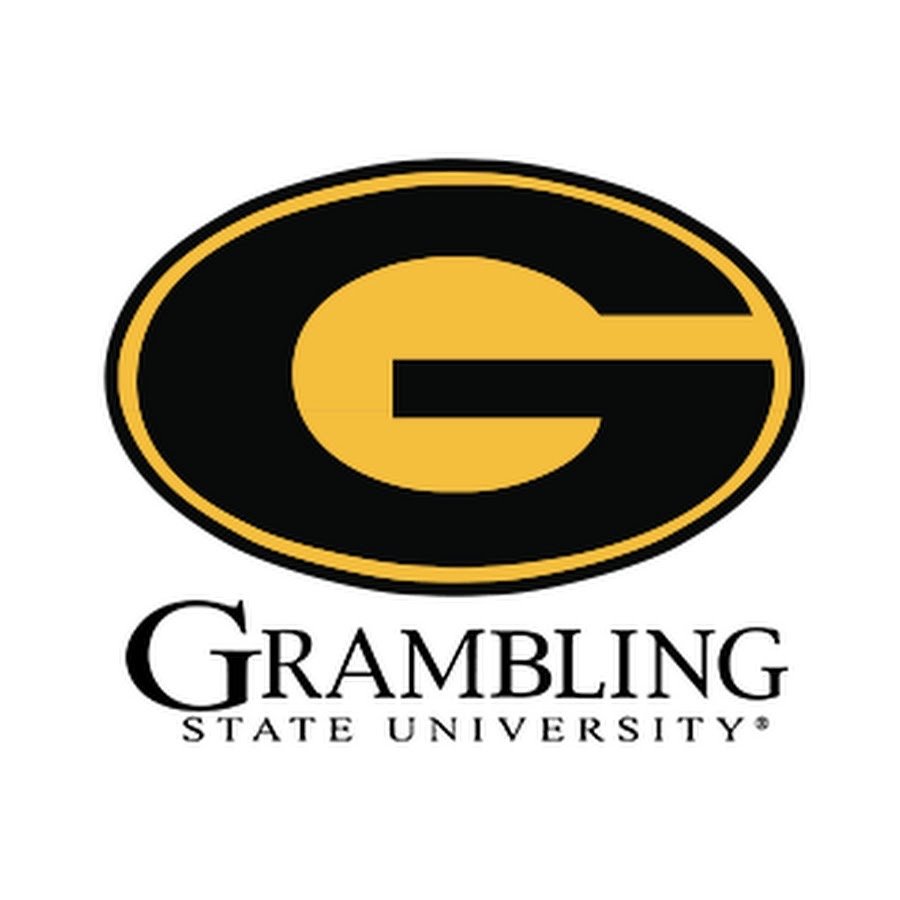 Logo of Grambling State University featuring a large black and gold 'G' inside an oval shape with the university's name below.