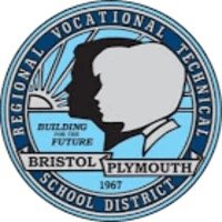 Seal of the Regional Vocational Technical School District, featuring a silhouette of a person's head in profile with a gear and light rays, with text indicating Bristol, Plymouth, building the future, and 1967.